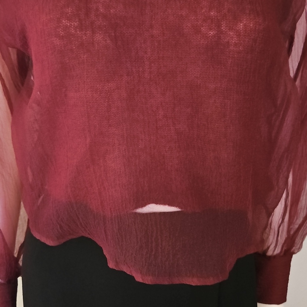 ZARA Dark Purple Alpaca Wool Lined Long Sleeve Organza Festival Crop Top - Picture 5 of 11